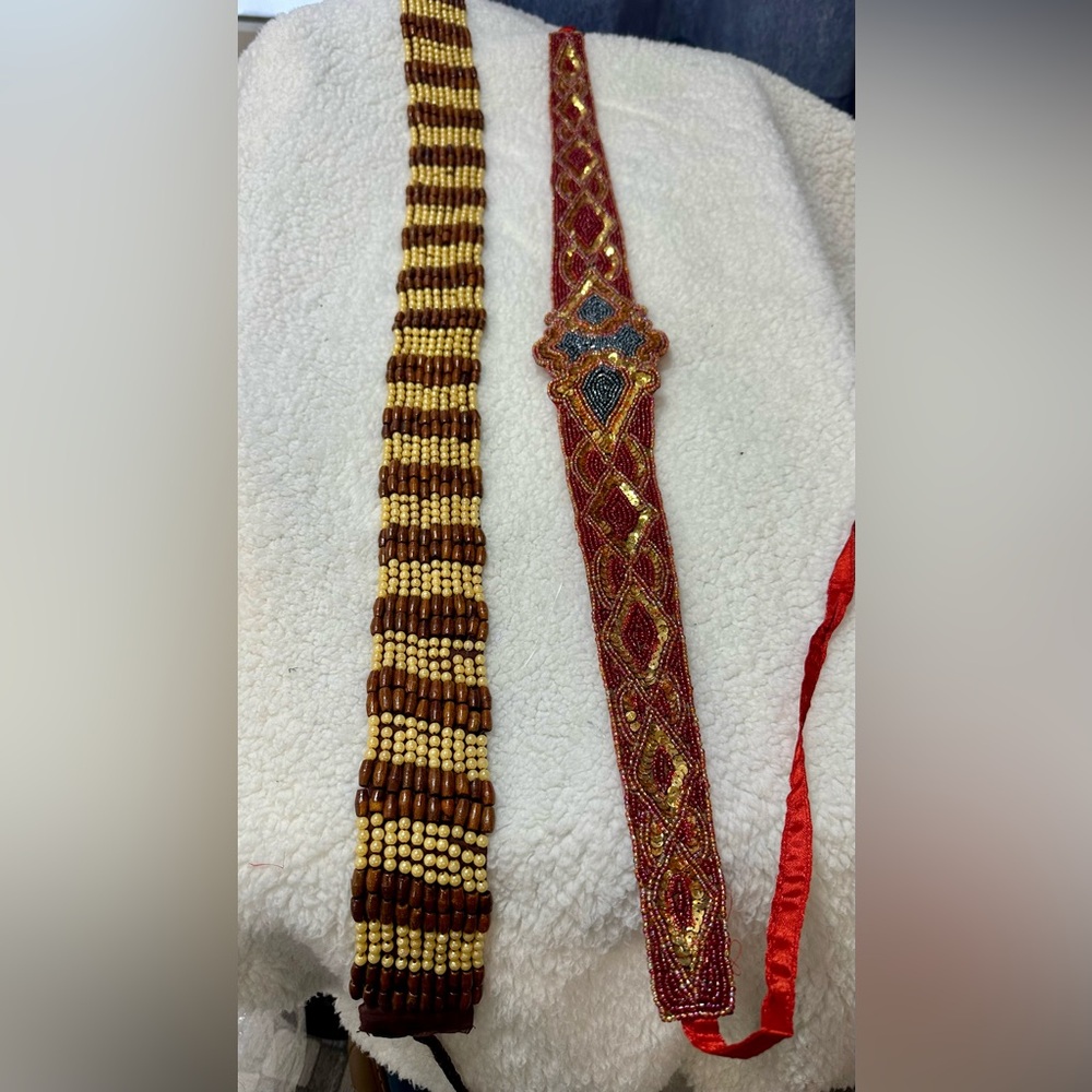 Vintage Beaded Women's Belts Lot - Red and Brown Dead-stock New in package Y2K